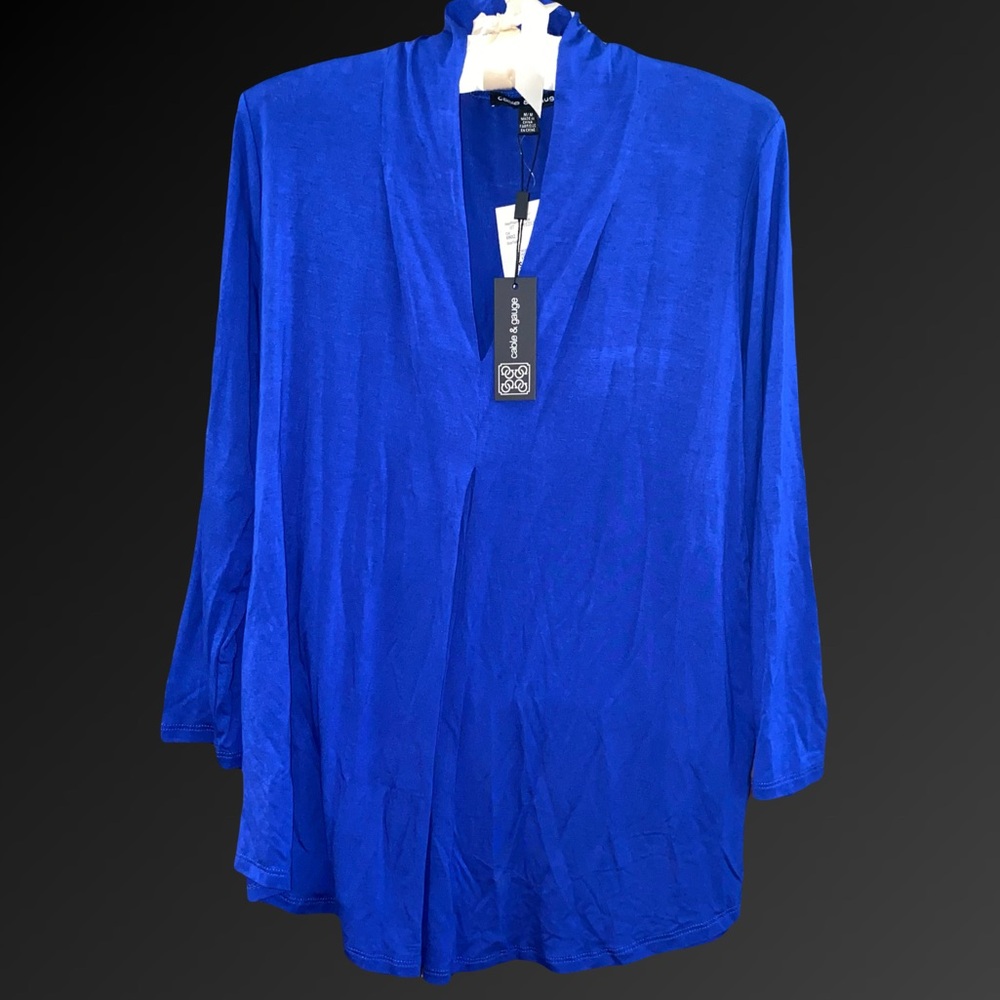 Cable & Gauge Royal Blue Cowl Neck Blouse with 3/4 Sleeve NWT